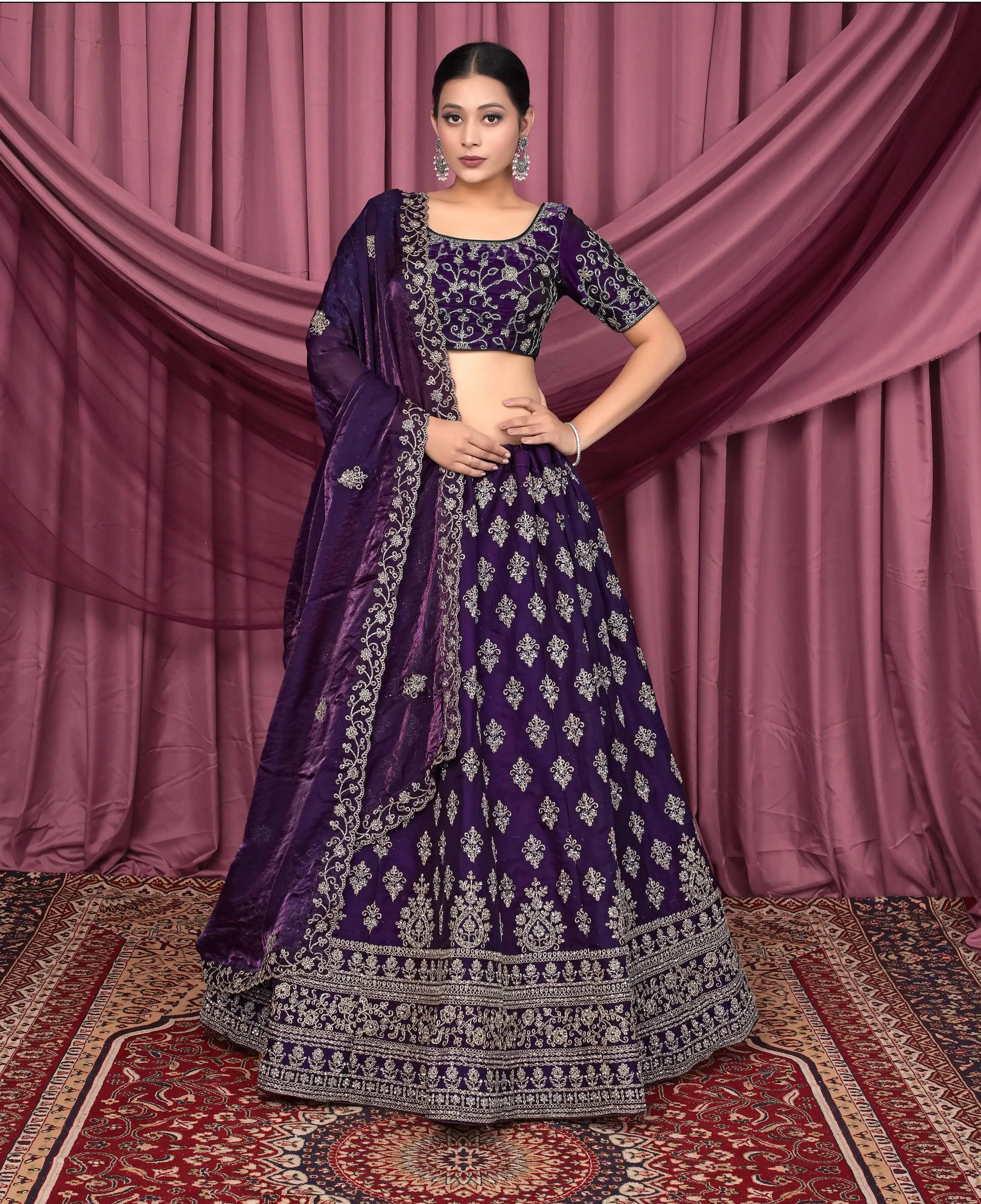 Elegant Fuchsia Net Embroidered Lehenga Choli Set